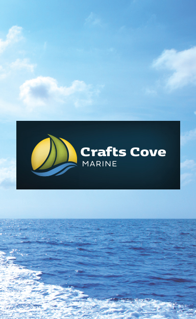 Crafts Cove Marine logo overlaid on a photo of water.